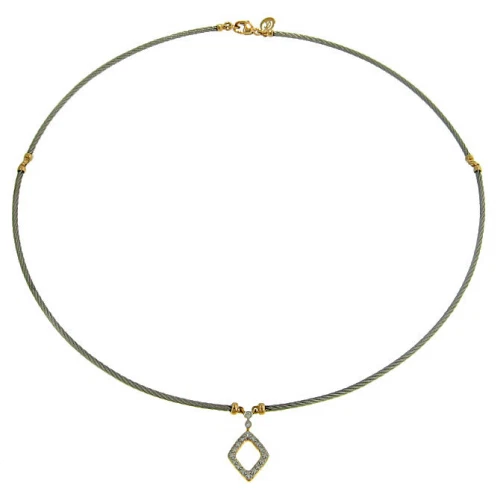 Collar gota de diamantes pavé cable ALOR Classique de oro amarillo de 18 quilates y S.S. Foto 2 de 2