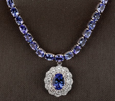 44.40Ct Natural Tanzanite Diamond 14K Solid White Gold Necklace
