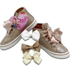 JoJo Siwa Gold Glitter High Top Shoes Girls Sneakers Kids Hair Bows Size 4, 11