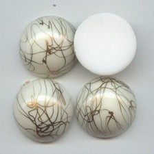 6 VINTAGE WHITE GOLD DRIZZLE GLASS 21mm. ROUND SMOOTH DECO CABOCHONS 7009