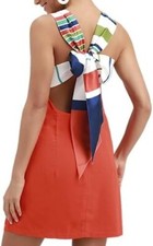 Lulu's Orange Halter Dress With Striped Tie - Size Large