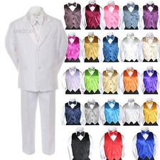 Baby Boy Formal Wedding Party 7PC White Tuxedo Suit Color Pick Vest Bow Tie S-8