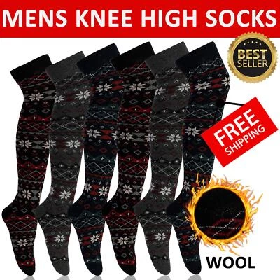 FASHION FATEEK Mens Knee High Thermal Socks Warm Winter Thick Long Length Wool Sock 1,3, 6 Pack
