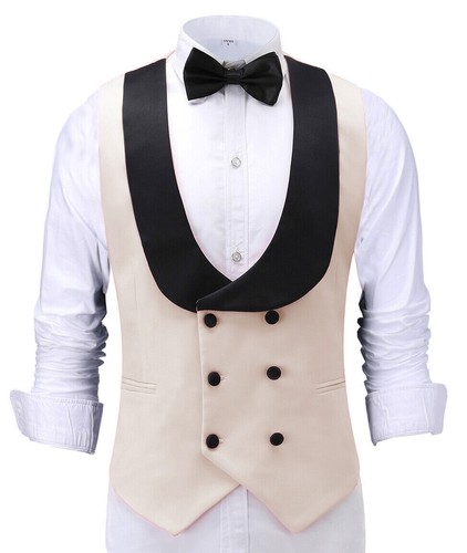 Men's Shawl Collar Vest Double Breasted Waistcoat Slim Prom Blazer Tops Waitress - Afbeelding 25 van 44