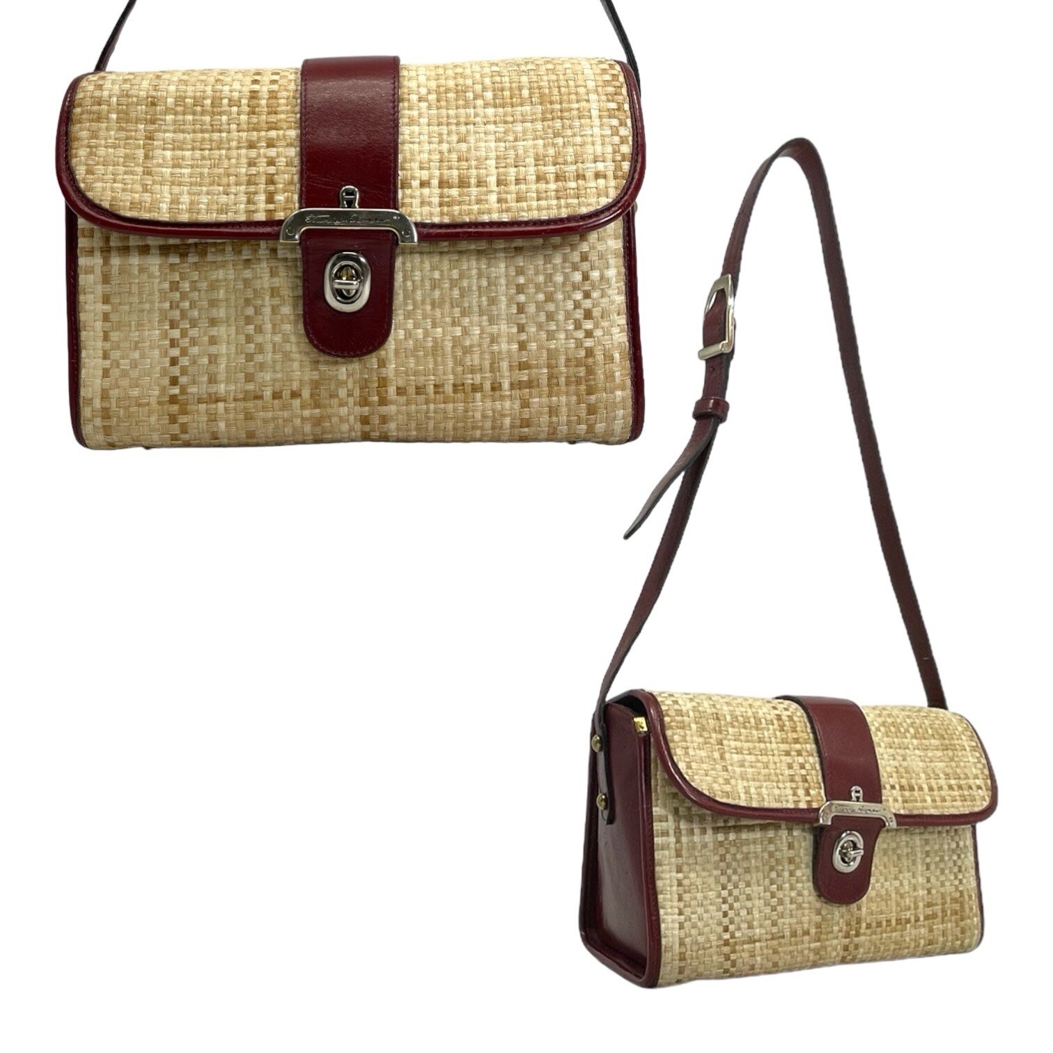 Vintage 60s 70s ETIENNE AIGNER Handmade Woven Jute Leather Shoulder Bag Handbag