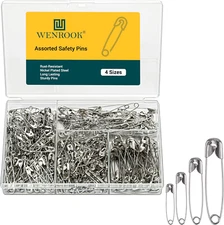 300 Pack Safety Pins Assorted, 4 Different Sizes, Strong Nickel Plated Steel, Sa
