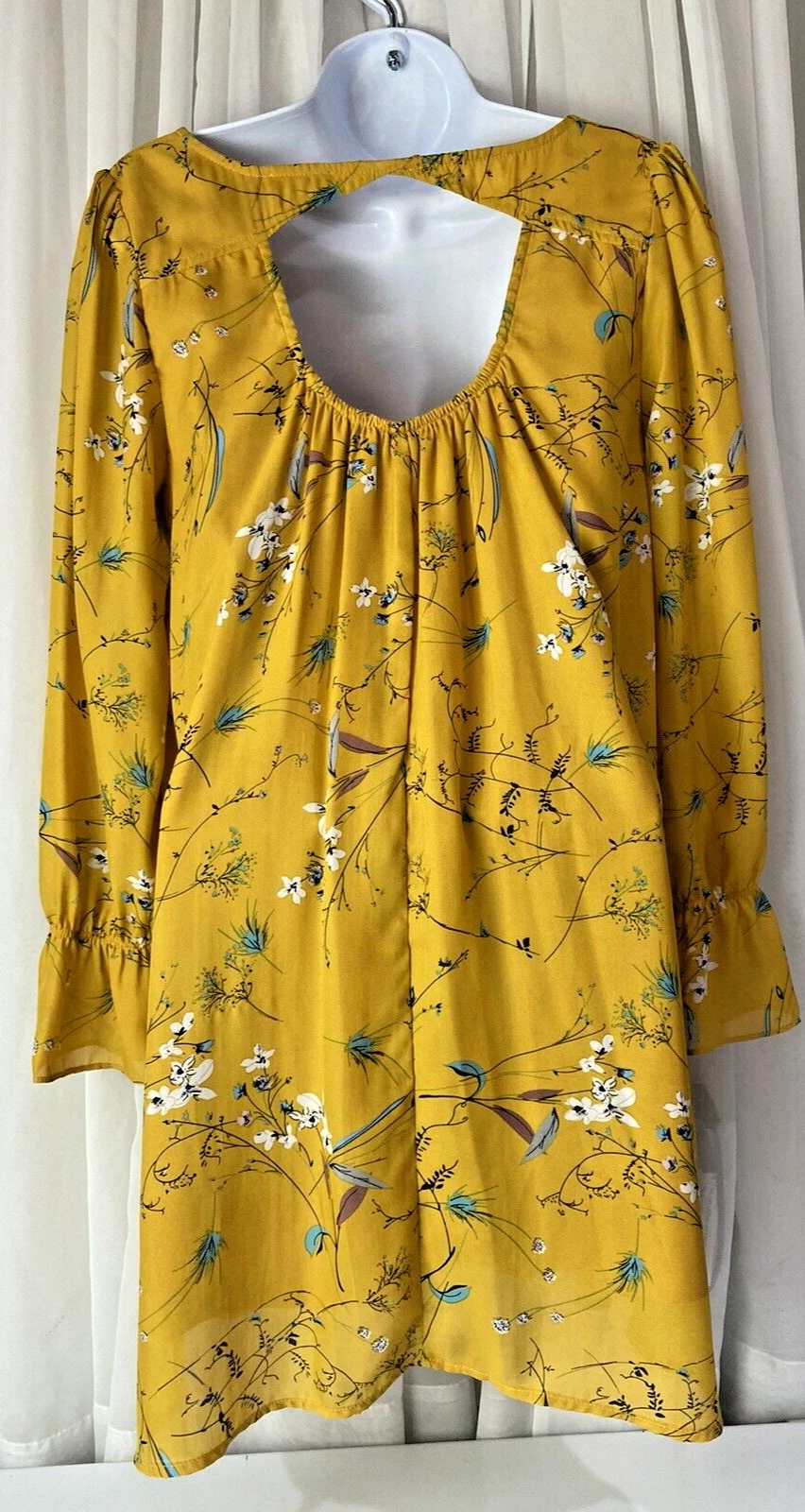 VETEMENTS Abito Jodifl donna S giallo floreale manica lunga foderato tubino boho raccolta autunnale