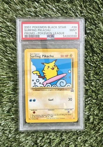 2001 POKEMON PROMO BLACK STAR POKEMON LEAGUE #28 SURFING PIKACHU PSA 9