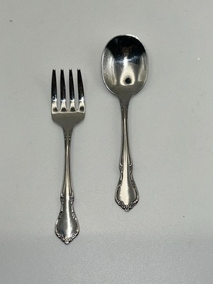 Oneida Stainless Steel Flatware Baby Toddler Spoon & Fork Set Mansfield Pattern
