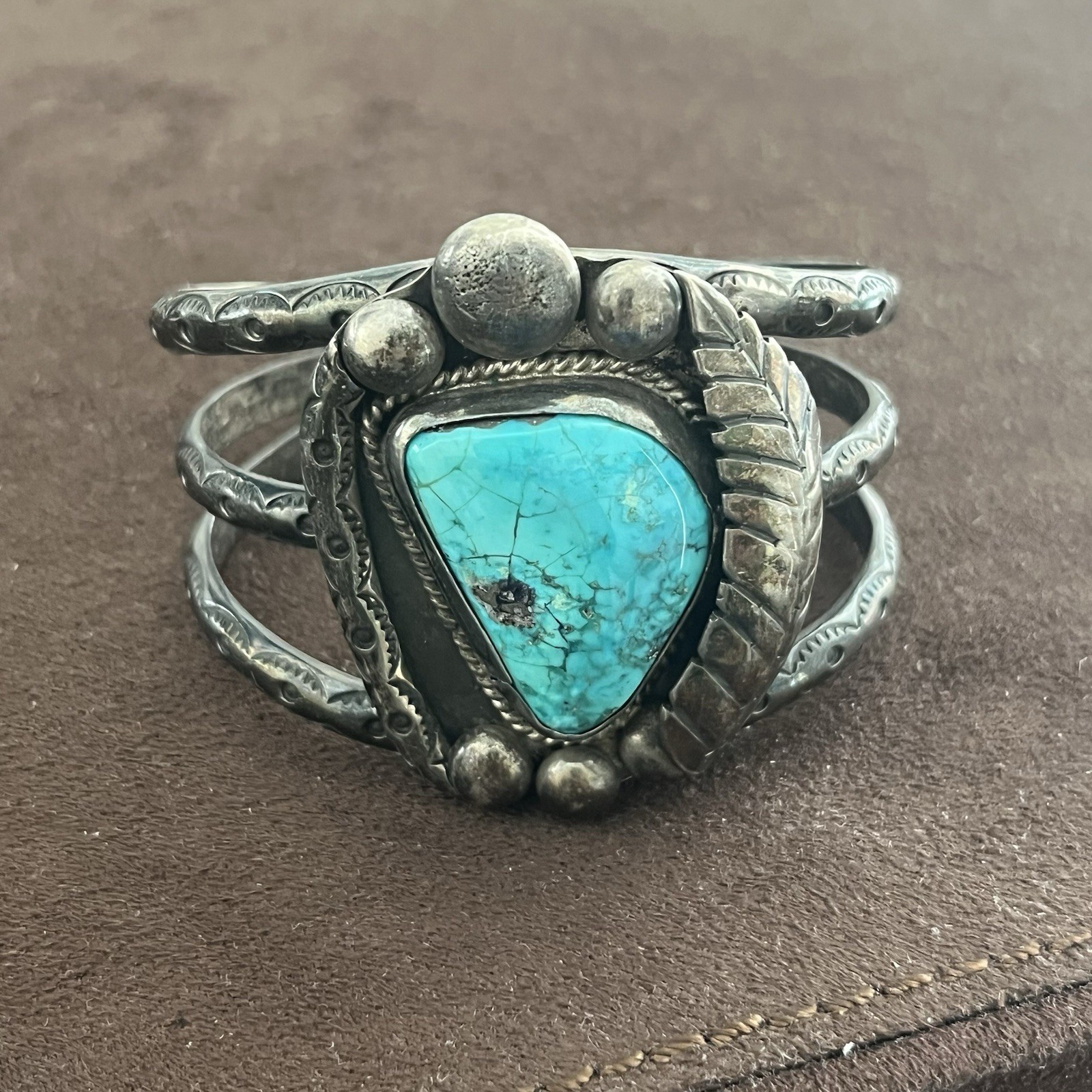 Unsigned Native American Silver Turquoise Cuff - image 1