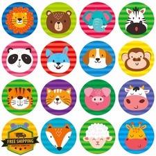 600 Round Animal Face Reward Stickers 1.5" Teacher Motivational 16 Designs