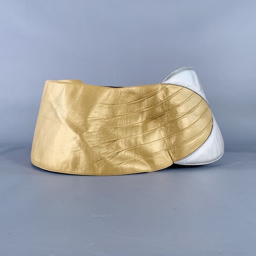 CHARLES JOURDAN Vintage Gold Silber Bicolor Leder Breiter Gürtel - Bild 2 von 6