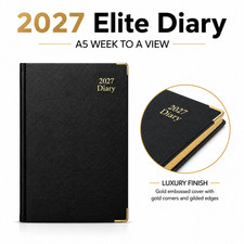 2027 A5 Diary Week To a View Elite Gold Corners Daily Office Appointment Planner