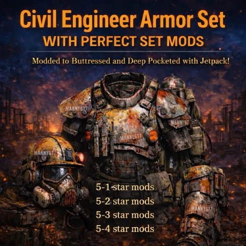 Fallout 76 Civil Engineer Armor Set Jetpack PS4 PS5 Full Mods Fast
