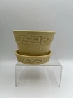 McCoy Pottery Planter W Saucer Vintage Flower Pot Yellow Greek Key Hobnail