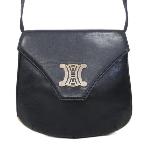 Celine Triomphe Leather Shoulder Bag Black AO2 Ladies