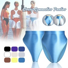 Women Sexy Shiny Glossy Tight Shorts Elastic Highcut Thong Opaque Gym Sport Pant