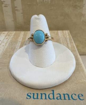 Sundance Catalog Gold Vermeil Oval Cabochon Turquoise Side Detailed Ring Size 7