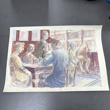 Original 1940s 1950s Tavern Interior Sketch Gouache Social Realism Illustration