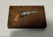 Wood or Possibly Resin Case Revolver On Top. Decorative Inside Western Piece