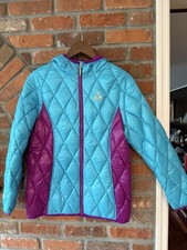 Gerry Girls Quilted Down Jacket XL 14/16 Teal Purple Hooded Full Zip Coat