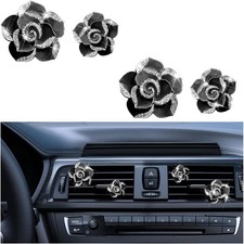 Bling Car Air Vent Clips 4PCS Flower Rhinestone Clip On Decor Black Universal