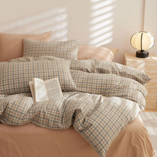 Khaki Gingham Comforter Set Queen Modern Chic Plaid Comforter Set 3 Pieces Soft