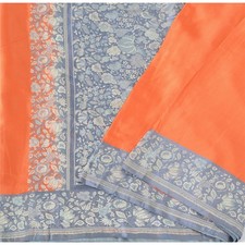 Sanskriti Vintage Orange Sarees Pure Satin Silk Banarasi Hand Woven Sari/Fabric