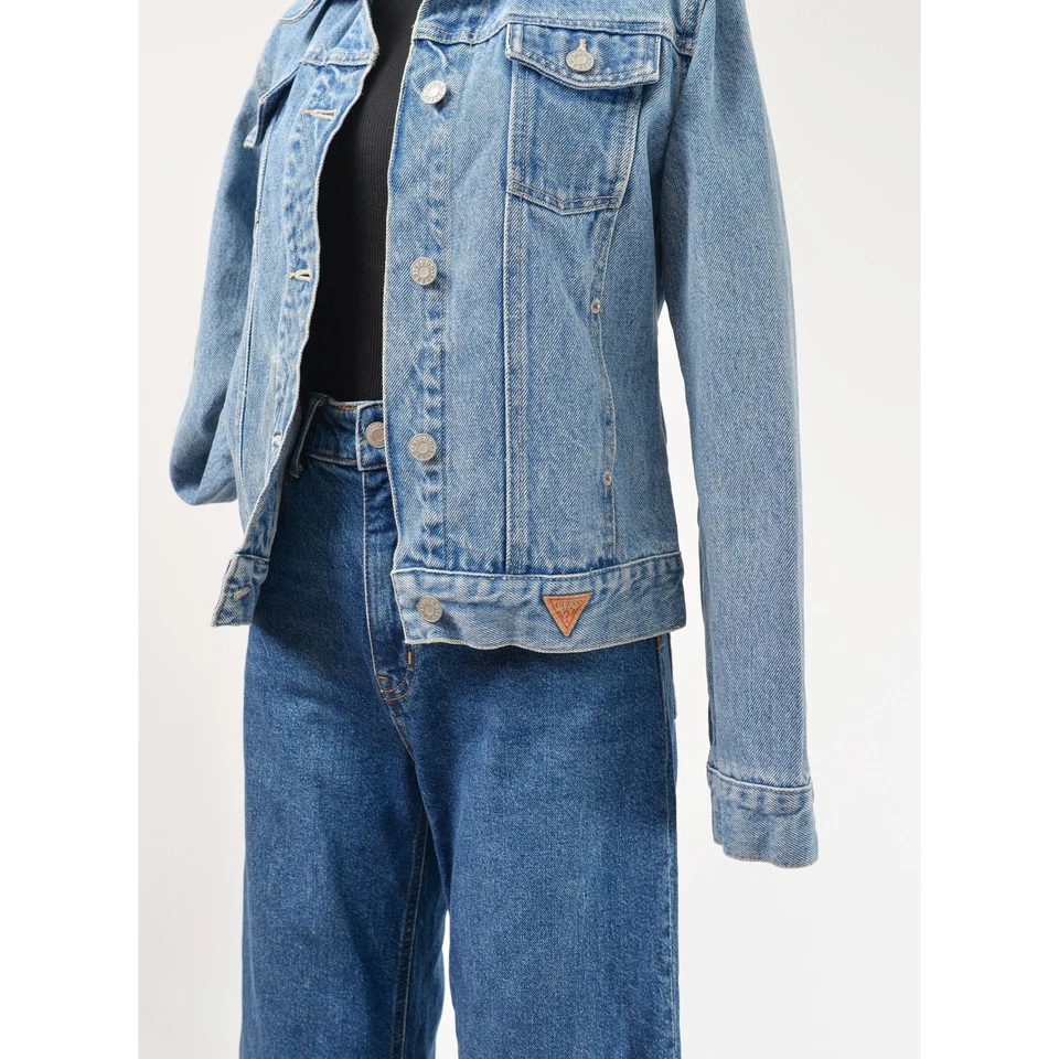 Chaqueta vaquera Guess vintage años 90 ajustada corta camionero lavado claro chaqueta de mezclilla XS Foto 3 de 4