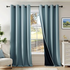 Dusty Blue 100 Blackout Curtains 63 Inch Long 2 Panels for Bedroom Living Ro...