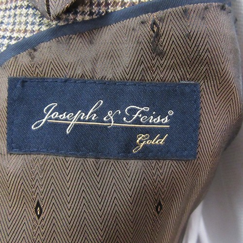 Joseph & Feiss Mens Sport Coat 44R Brown Blue Plaid Houndstooth Silk Wool - Picture 5 of 13