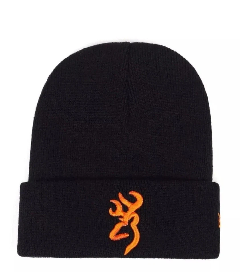 Gorro negro bordado con logotipo marrón tejido con puños elástico cálido calavera Foto 3 de 4