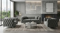Hochwertige Chesterfield Polstergarnitur Designer Stoffsofa 2X Sessel