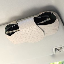 Sunglasses Holder for Car Visor Leather Glasses Case with Clips for 09 Beige