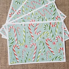 Note Card Set 4 Christmas Holiday Candy Cane Greeting Blank Cards
