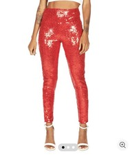TIPSY ELVES RED SEQUIN High Waisted Rise Leggings Women's Size Small NWT Red.