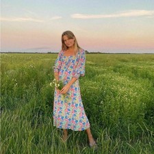 Faithfull The Brand Colorful Mathilde Midi Dress in Jemima Floral 8 NWT