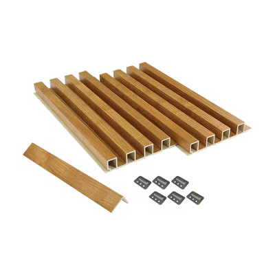 1 In. X 3-1/4 Ft. X 9 Ft. Wall Cladding Oak Interlocking Composite Decorative Wa