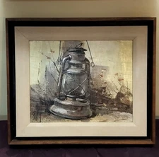 Signed Oil Painting Lantern By Edward J. Elhoff 1978