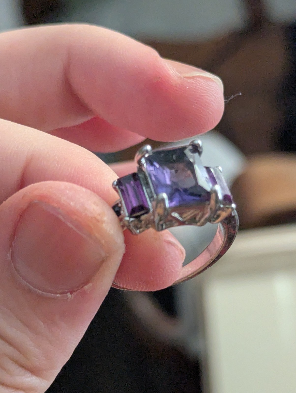 Purple Rectangular Studded Rhinestone Ring - image 2