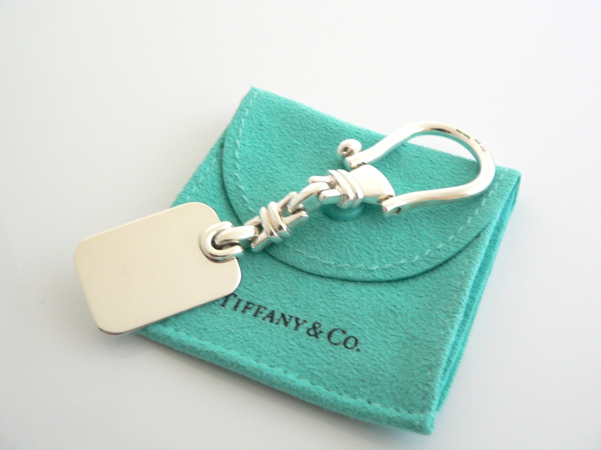 Tiffany & Co Silver Rectangle Link Key Ring Key Chain Keychain Engravable Gift View 6