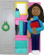 Locker with Student Female, African-American Personalized Christmas Ornament