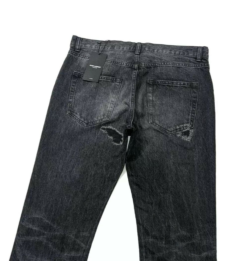 Jeans nuovi con etichette Saint Laurent 2017 uomo skinny fit effetto invecchiato antracite W31 L34 prezzo al pubblico £ 470