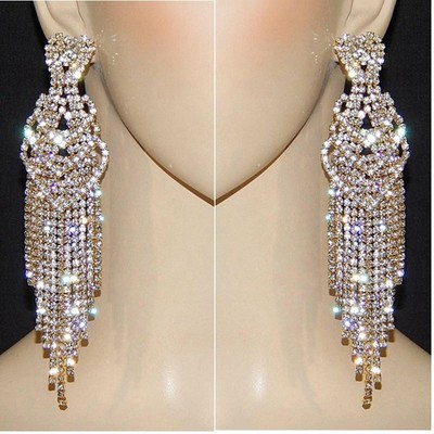 5 2 Heart Crystal Rhinestone Earrings Goldtone Clear Silver 5 2 Heart Crystal Rhinestone Earrings
