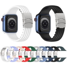 Folding Clasp Silicone Band for Apple Watch 9 8 7 6 5 4 SE Ultra 2 44/41/45/49mm