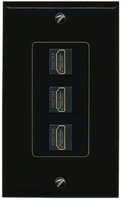 RiteAV 3 Port HD 2.0 Decorative Wall Plate 1 Gang Black