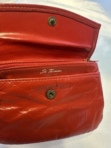 Vintage St. Thomas Rindsleder Geldbörse Münzbörse Rot Leder Druckknopfverschluss - Bild 2 von 5