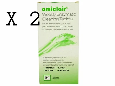 Contact Lens Cleaning Tablets Amiclair Protein Mucin Lipid Remover 24 Tablets x2