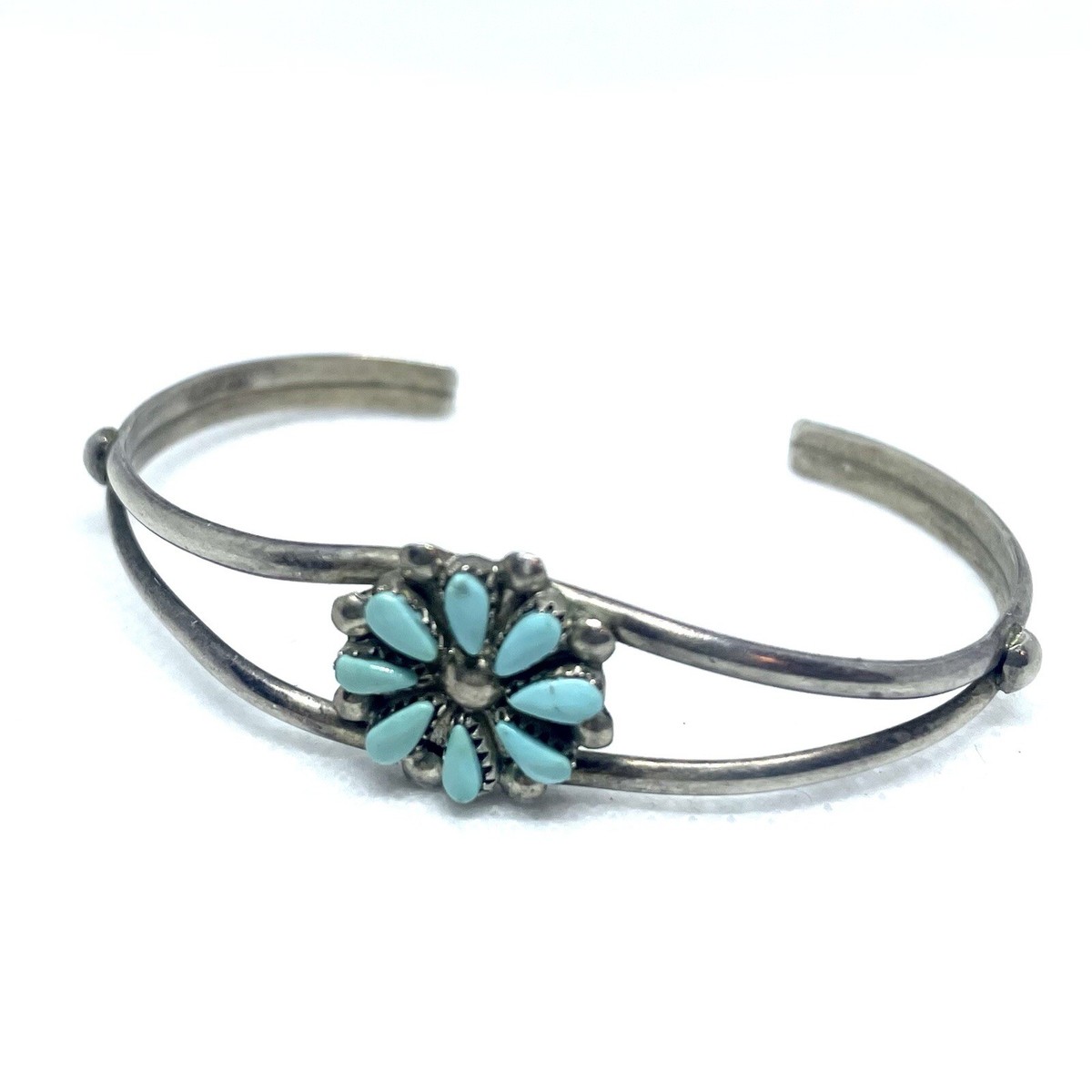 SIGNED D & S LEEKITY Zuni Indian Sterling Silver Turquoise