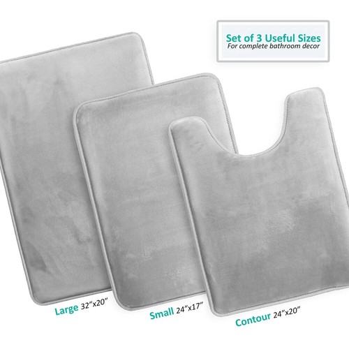 3PC Bathroom Rug Memory Foam Bath Mat Set - Small Large and Contour Bath Rugs - Picture 2 of 16